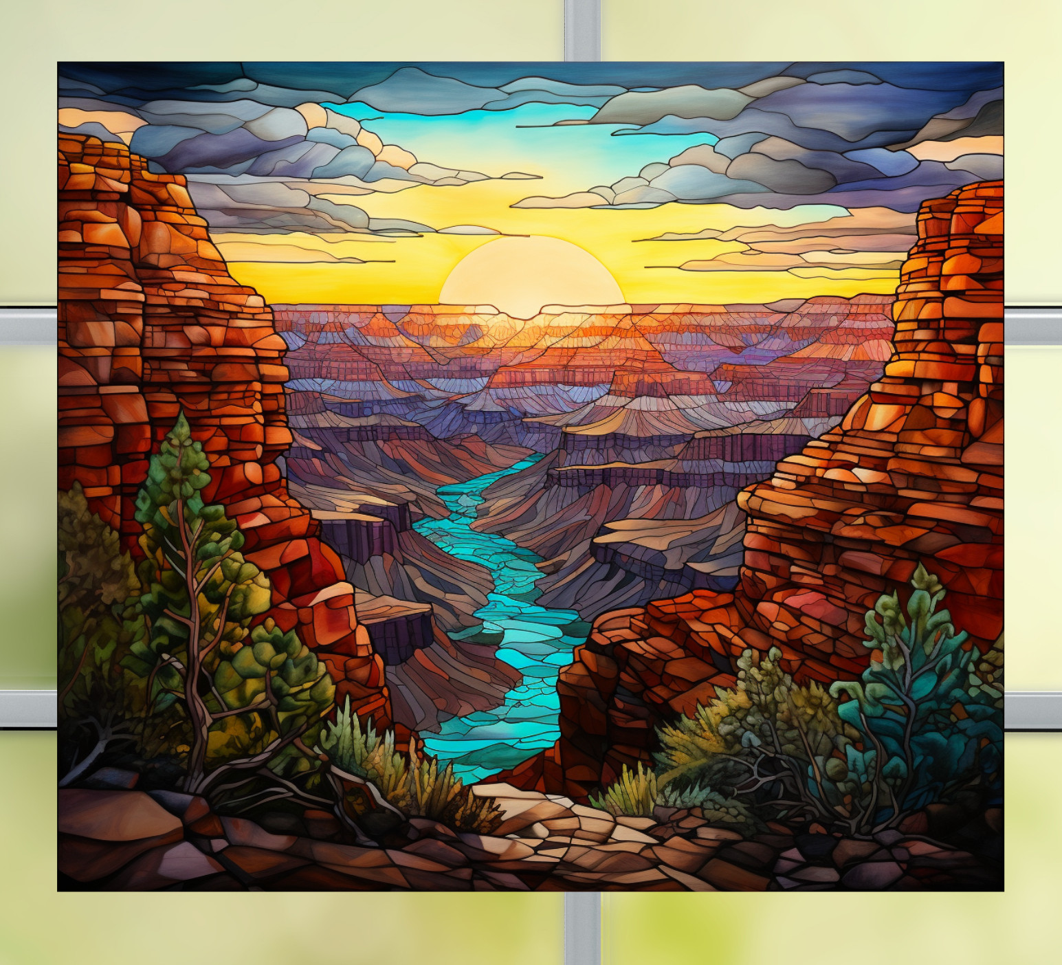 Grand Canyon Faux Stained-Glass WINDOW CLING Sun-catcher Size 9.2" Vinyl