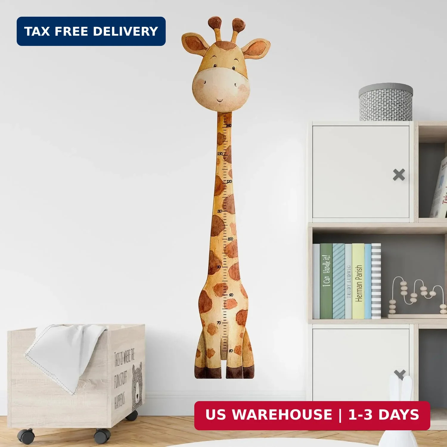 Giraffe Kids Height Wall Decal,Cute Animal Height Stickers, Children's Room Grow