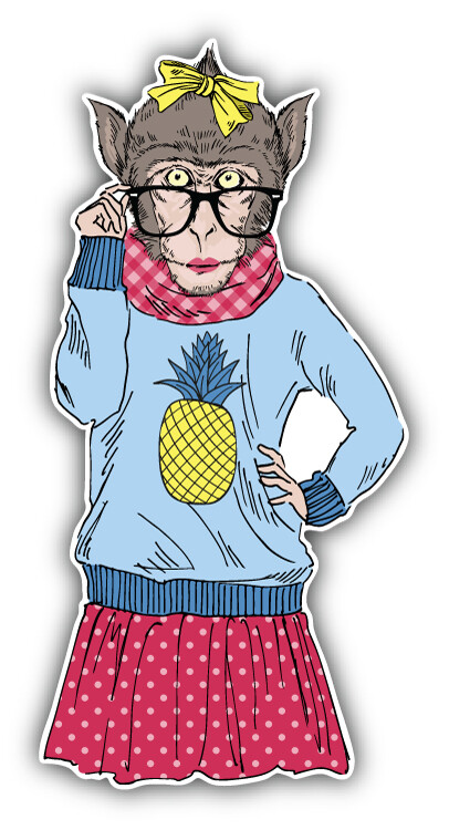 Monkey Girl Hipster Car Bumper Sticker Decal "SIZES"