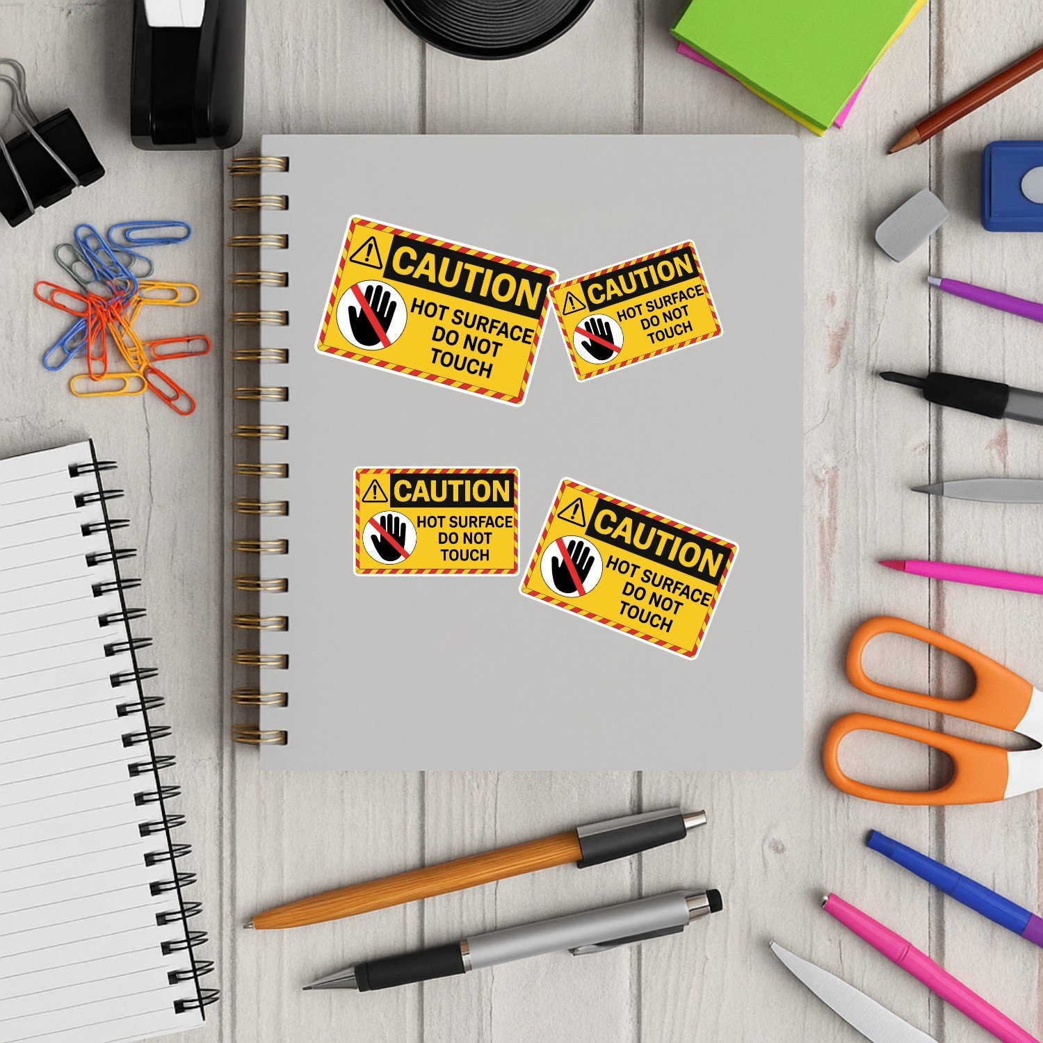 4PCS Caution Hot Surface Do Not Touch Stickers – Safety Warning Vinyl Decals –