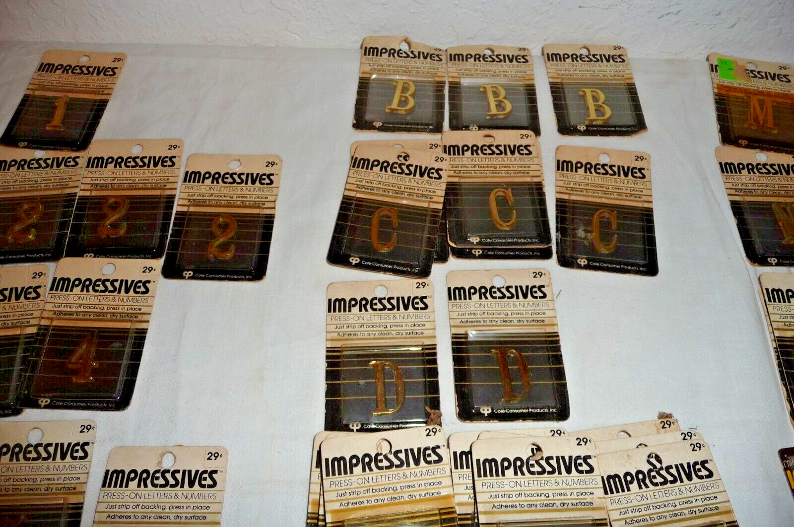 Lot 102 NEW VTG 80’s Moderne Impressives Press-on letters & numbers GOLD Brass