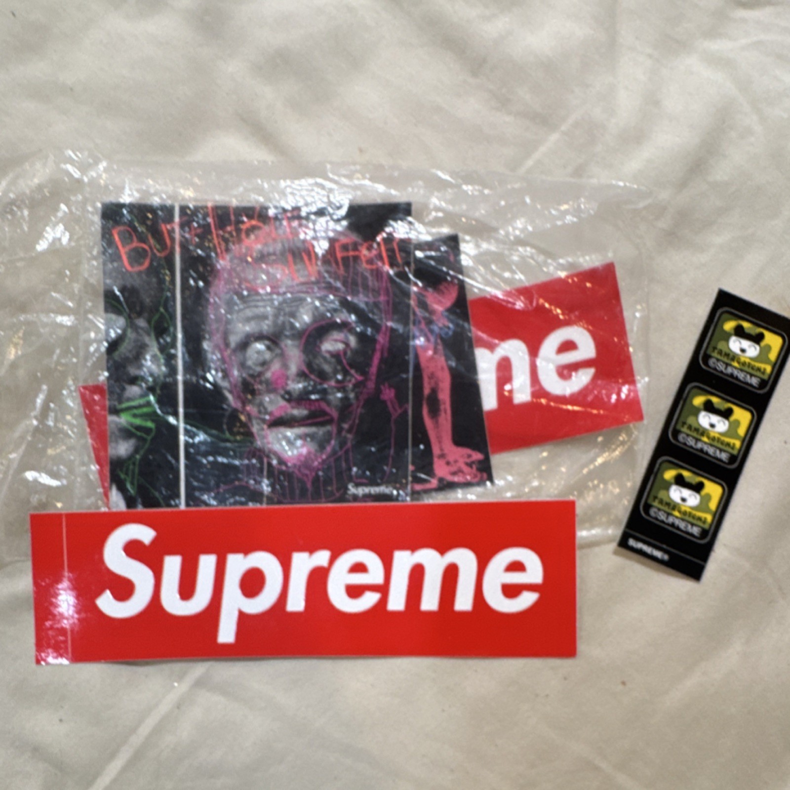 2 Supreme box logo & Tamagotchi & 2 Butthole Surfers Red Black White stickers