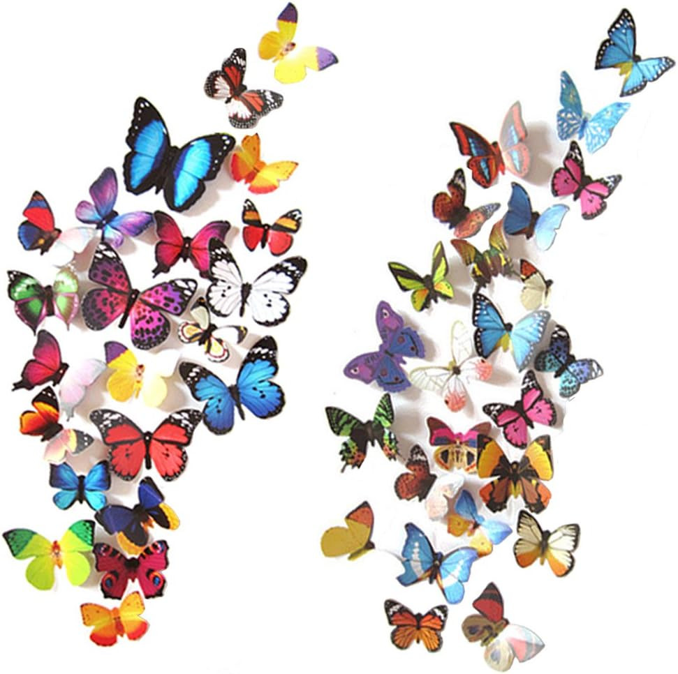 80 PCS Butterfly Wall Stickers Waterproof Removable Reusable Home Bedroom Decor