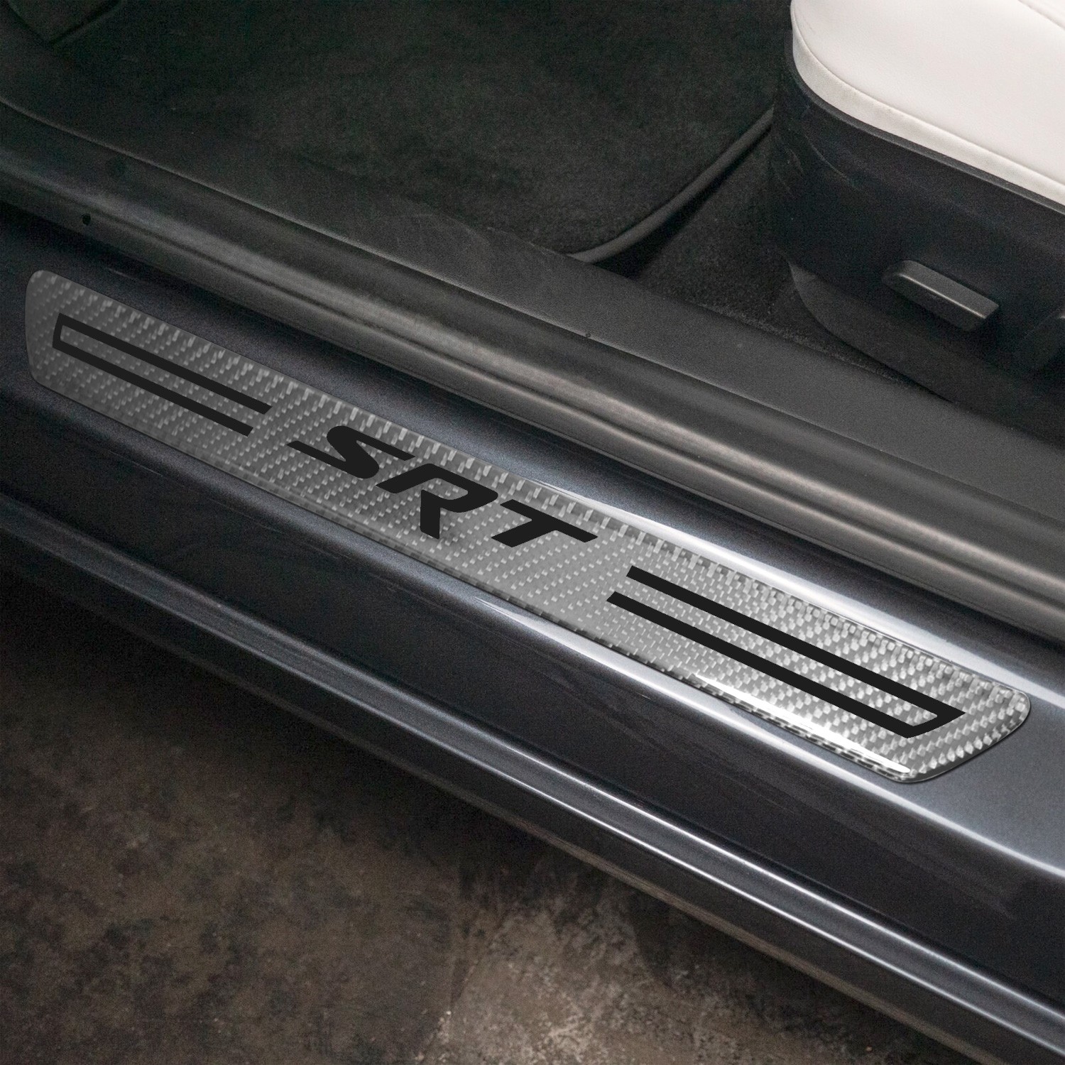 Dodge SRT Silver Carbon Fiber Universal Door Sill Protector Kick Plates