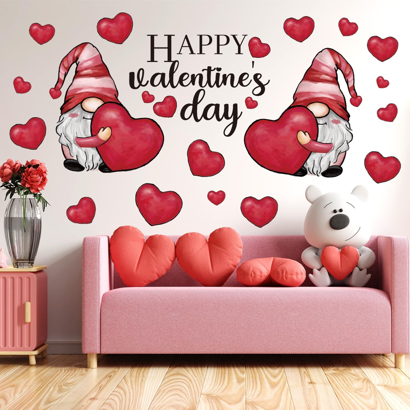 Happy Valentine's Day Wall Stickers Gnome Love Heart Wall Decals Large Room Mur