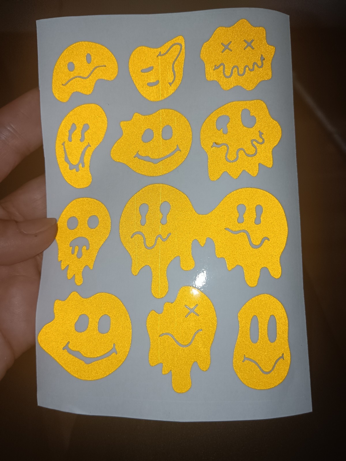 Fun Reflective Dripping Smiley Face Decals, Stickers for DIY Project