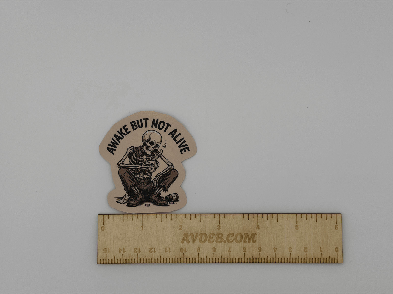 Awake But Not Alive Skeleton Coffee Vinyl Sticker Die Cut