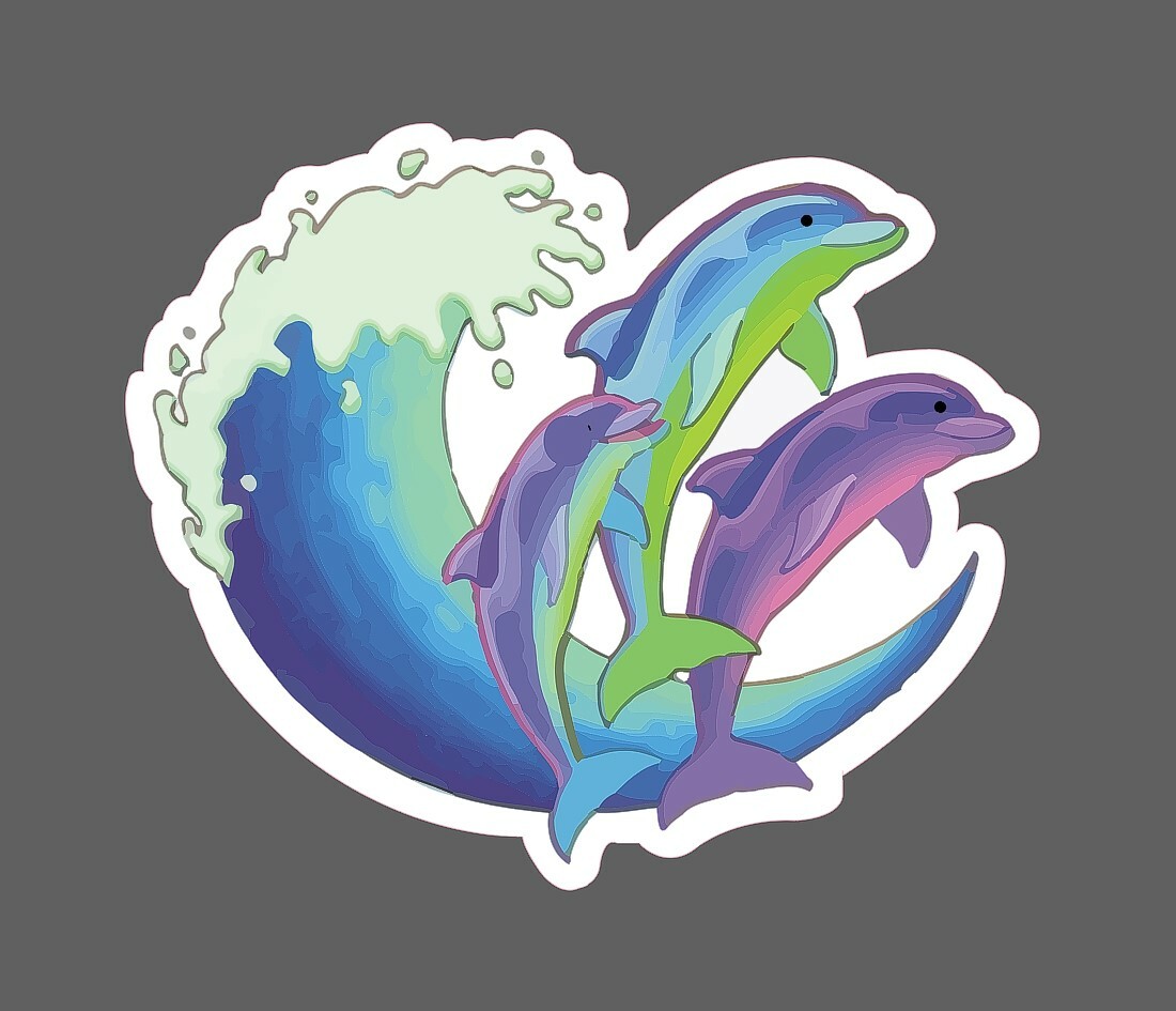 Dolphin Pod Sticker Riding Wave Waterproof – Buy Any 4 For $1.75 Each Storewide!