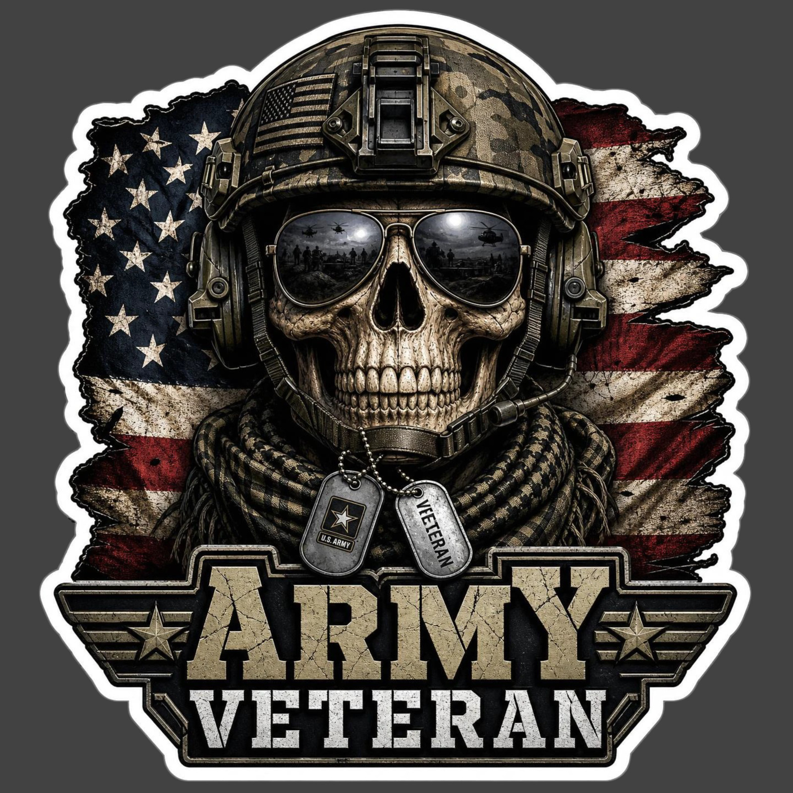 Army Veteran Sticker Vinyl Decal Military Skull Patriotic Hero Gift