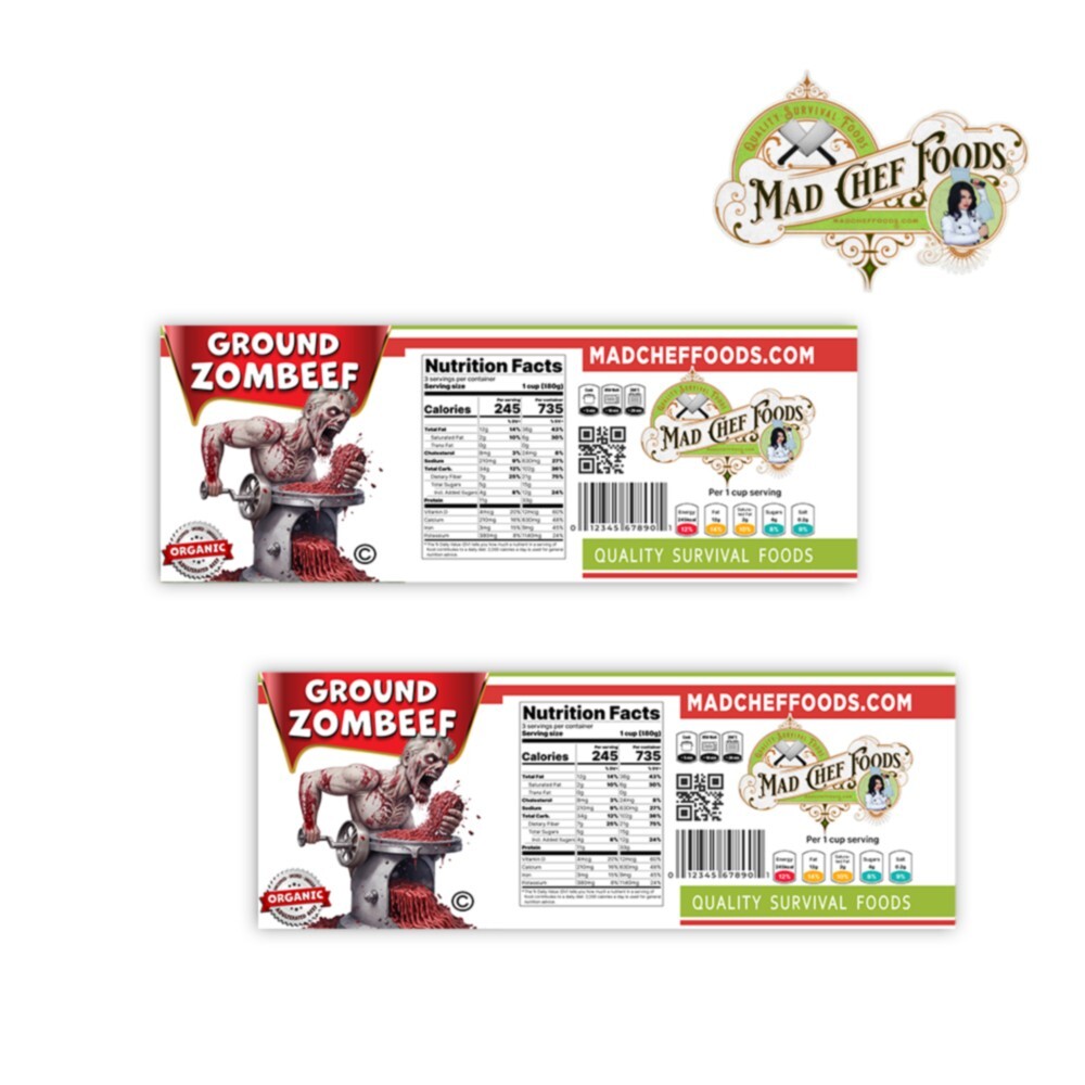 FUNNY XMAS Ground Zombeef Can Label STOCKING STUFFER Undead Joke Gag Gift Zombie