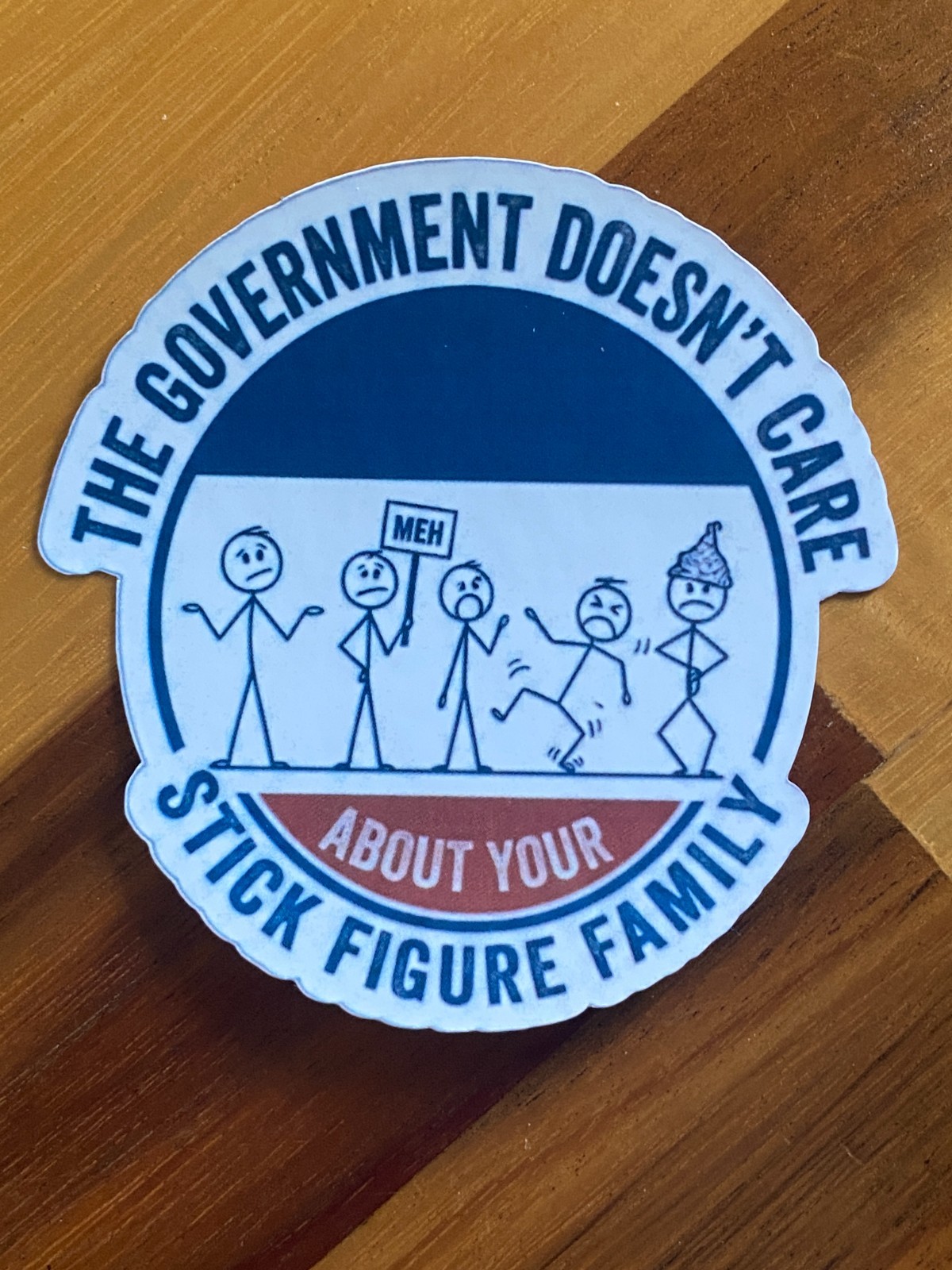 Government Doesn't Care Stick Figure Family Funny Waterproof Sticker Anti-Govern