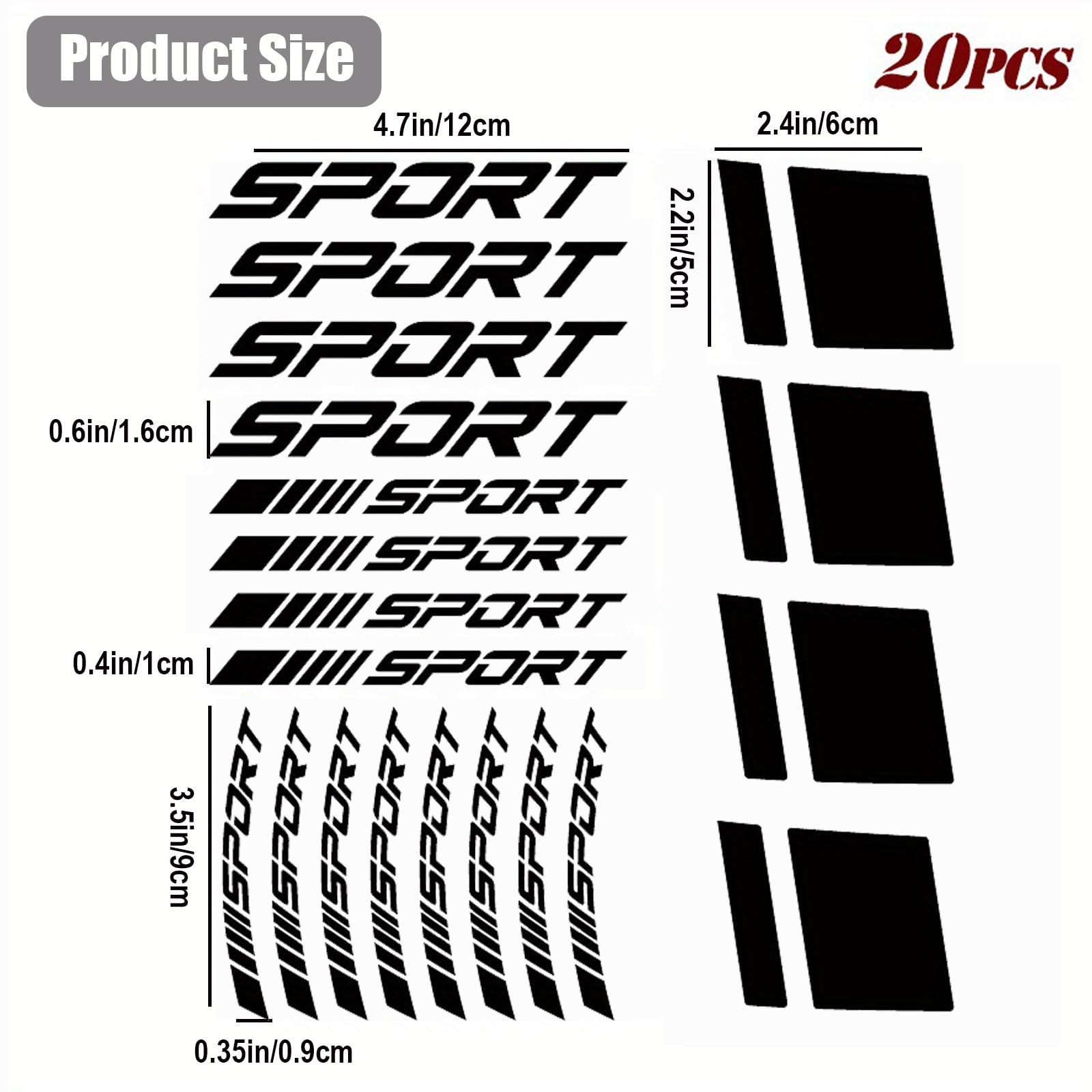 Pincuttee 20PCS Reflective Car Stickers Black