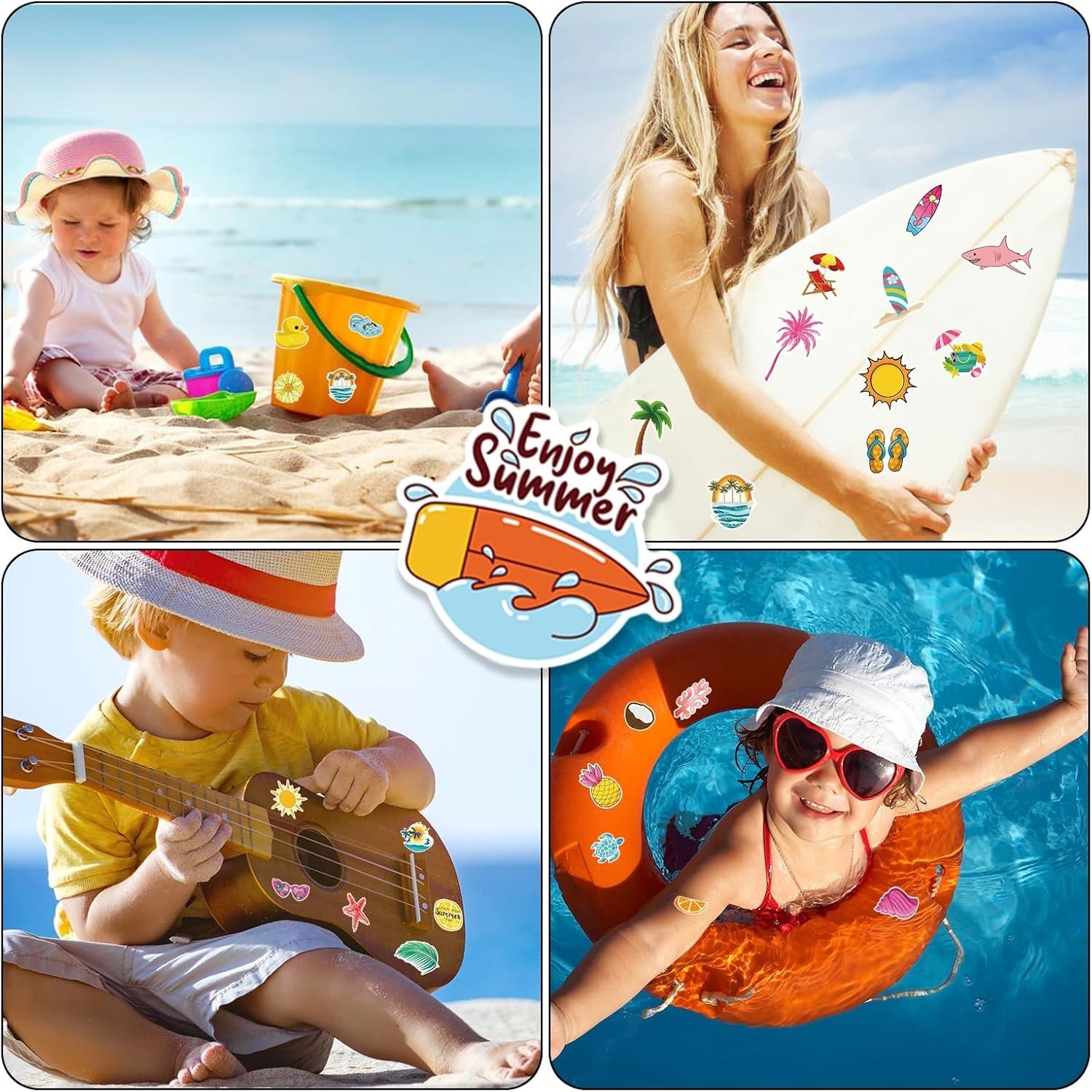 100 PCS Summer Stickers for Kids, Waterproof Beach Stickers for Water Bottles…