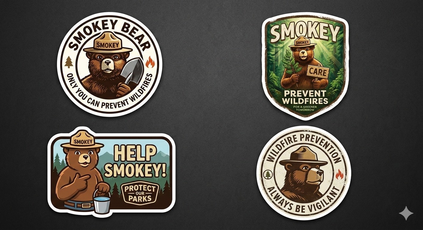 4 Smokey The Bear Stickers Decal Phone Laptop