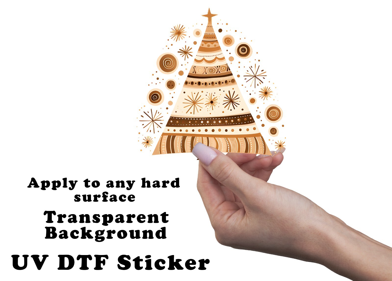 Neutral Christmas Folk Art Tree UV DTF Sticker Transparent Decal