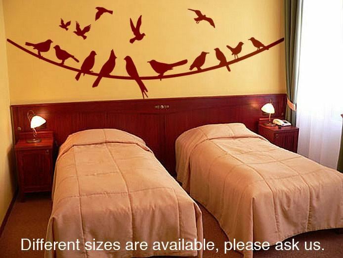 Flying Birds sitting on Wire Wall Decal Sticker by Stickerbrand #294