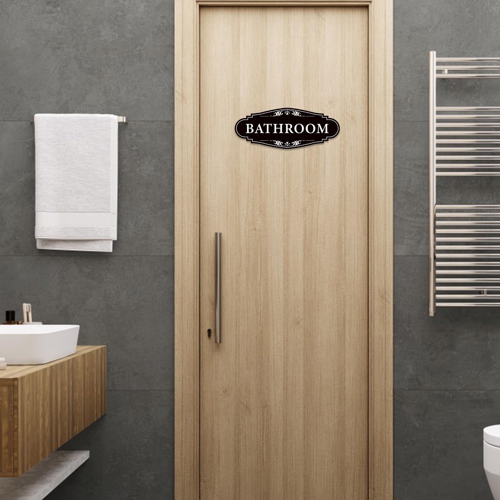Cute Bathroom Door Sign, Waterproof Vinyl Sticker, Office Home Decor, Black
