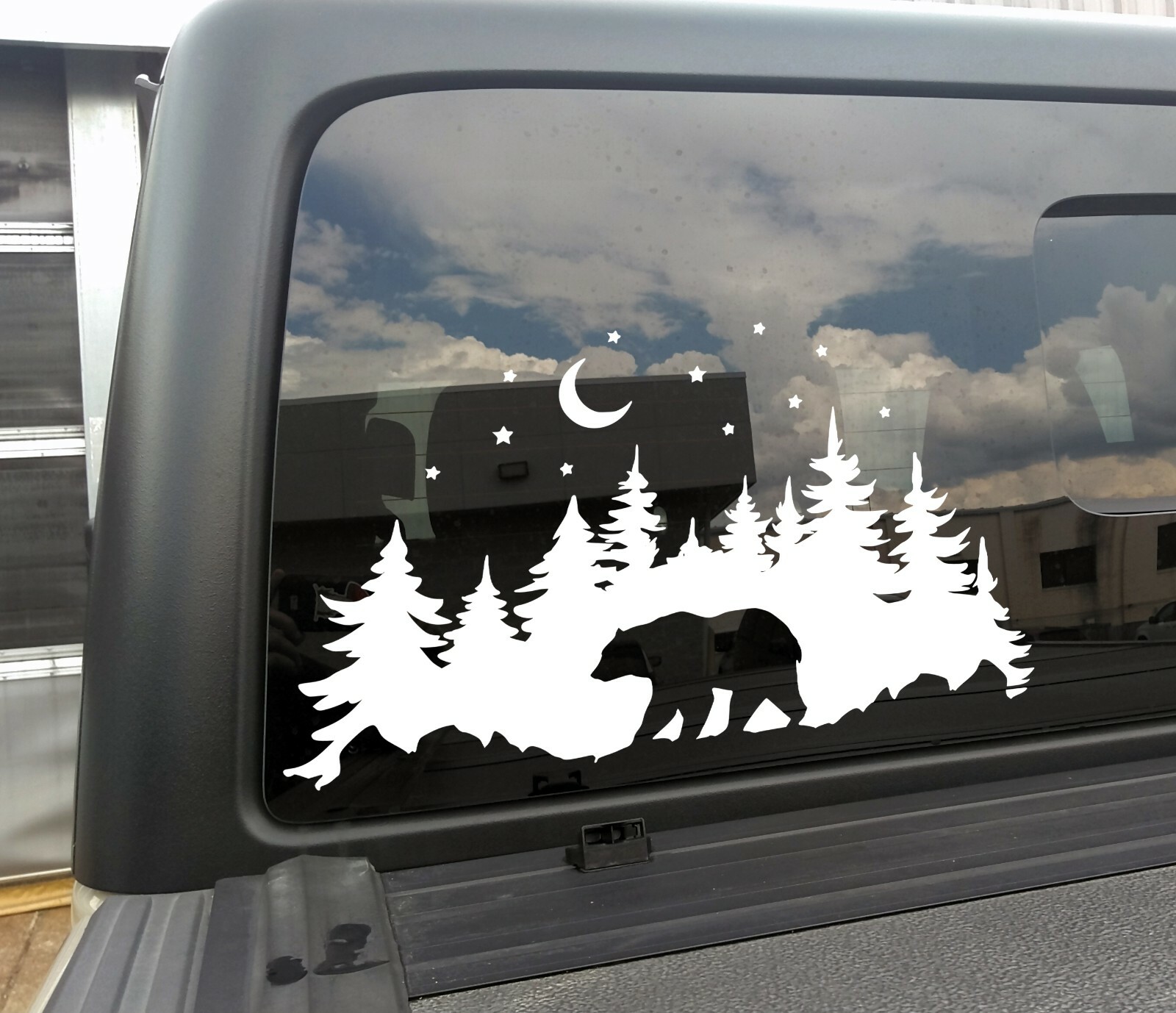 Bear in Forest Moon Stars V1 Vinyl Decal – RV Graphics Scene Camping PNW Die Cut
