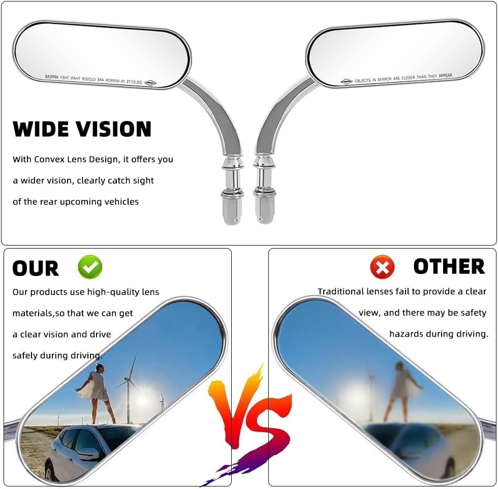 Chrome Oval Shape Motorcycle Mirrors,Upgrade Rearview Motorcycle Mirrors Compati
