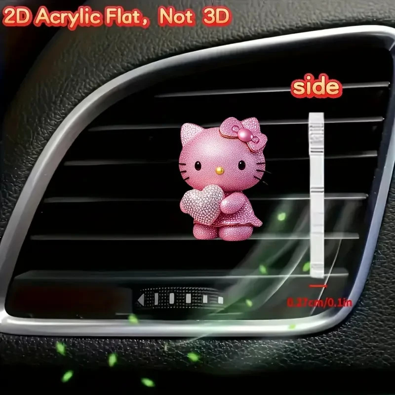 Hello Kitty Acrylic Car Air Freshener -Sparkling Pink Cat Design, Floral Accents