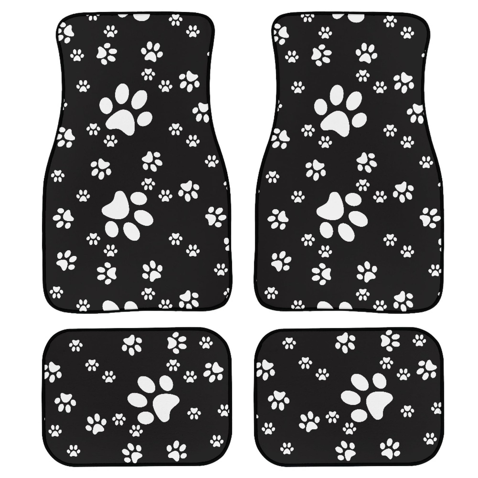 Paw Print Car Mats Set of 4 Abstract Dog Footprints White Paws on Black Backg…