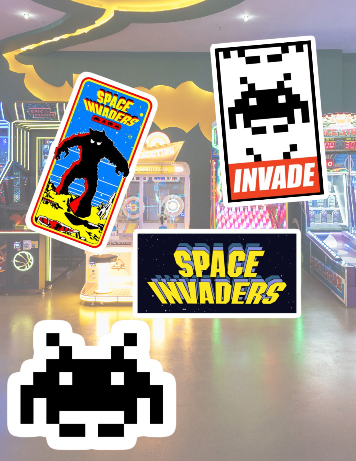 Space Invader Arcade Games 4pc Sticker Pack