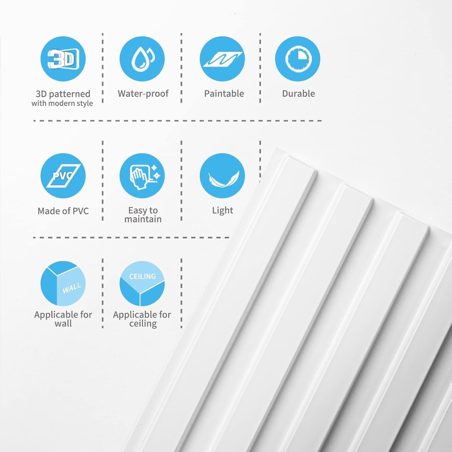Elegant 3D Fluted Textured Wall Panel Kit – Pack of 12, 19.7 x 19.7 in., White