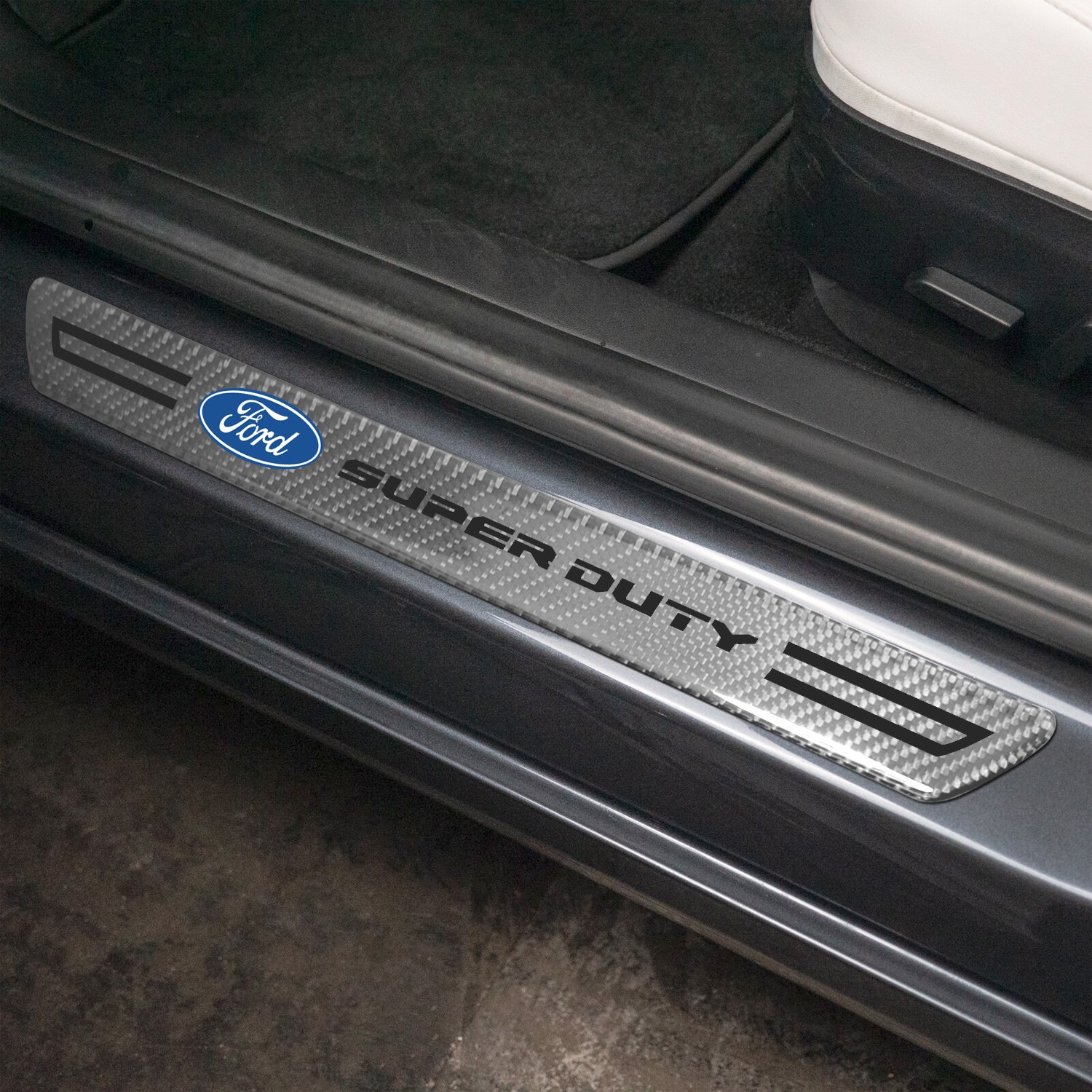 Ford Super-Duty Silver Carbon Fiber Universal Door Sill Protector Kick Plates
