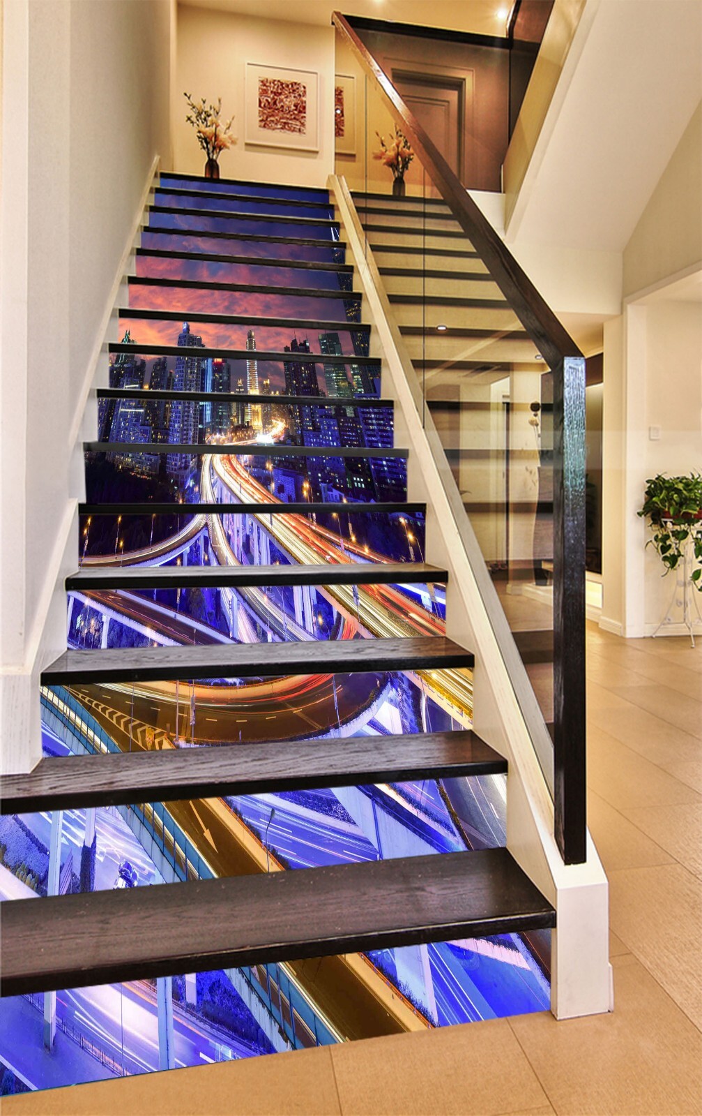 3D City Viaduct AZ1126 Stair Risers Decoration Mural Vinyl Wallpaper Kay