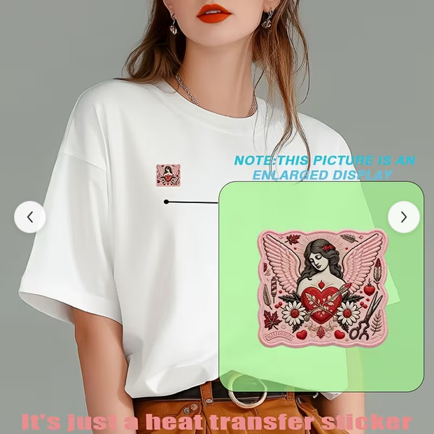 SWEET HEART ANGEL FLOWERS PRETTY PINK IRON ON DECAL