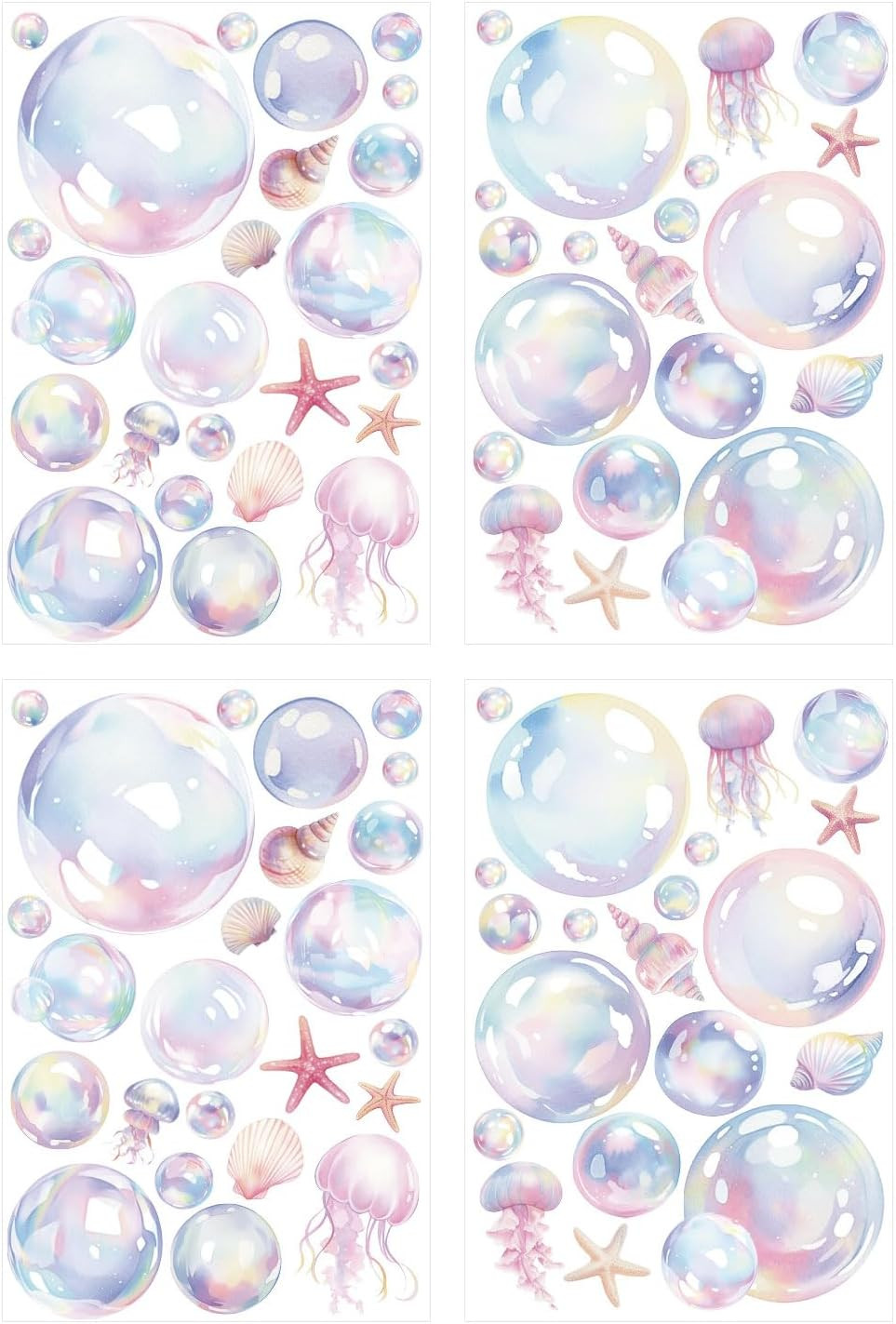 4 Sheets Colorful Bubble Wall Decals Ocean Theme Stickers for Bathroom Party Dec