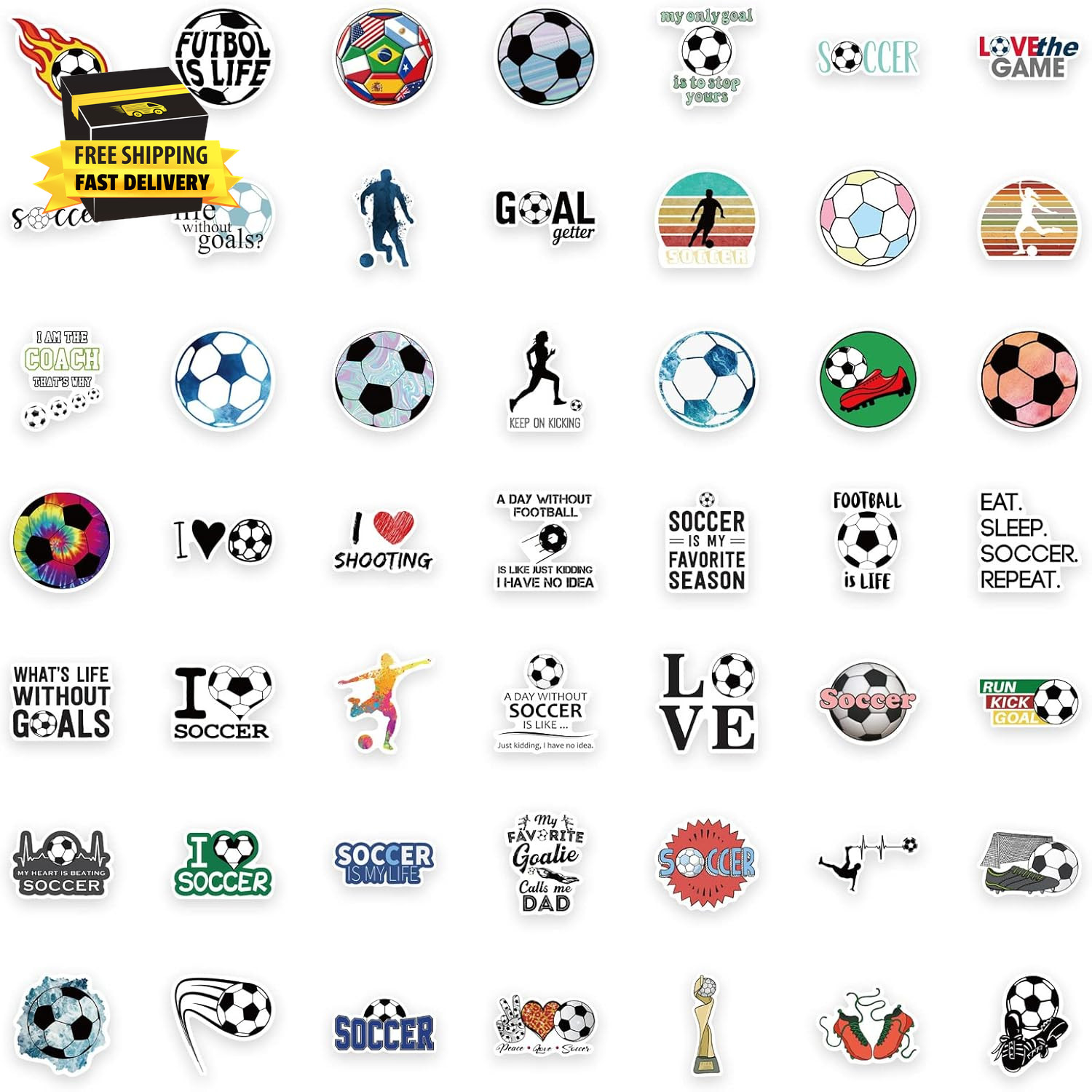 Soccer Stickers, Cool Soccer Sport Stickers for Kids Teens Adults, 100PCS Vinyl
