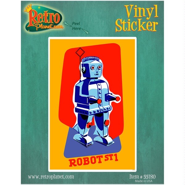 Robot ST1 Vinyl Sticker Vintage Style Walking Toy Bumper Laptop Decal 3 x 4.6