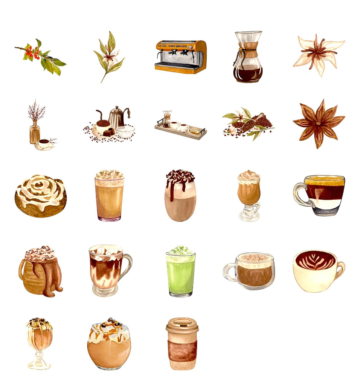 Small Size Coffee Stickers, 46pcs Boxed DIY Decoration Theme Beige