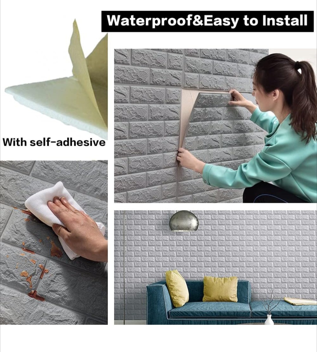 20 Pcs 3D Tile Brick Wall Sticker Self-adhesive Foam Panel Wallpaper 29sq feet
