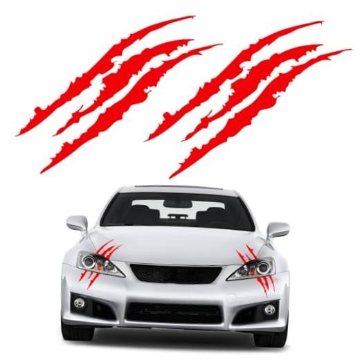 2PCS Claw Mark Decals for Cars, Reflective Auto Headlight Scratches Stripes Red