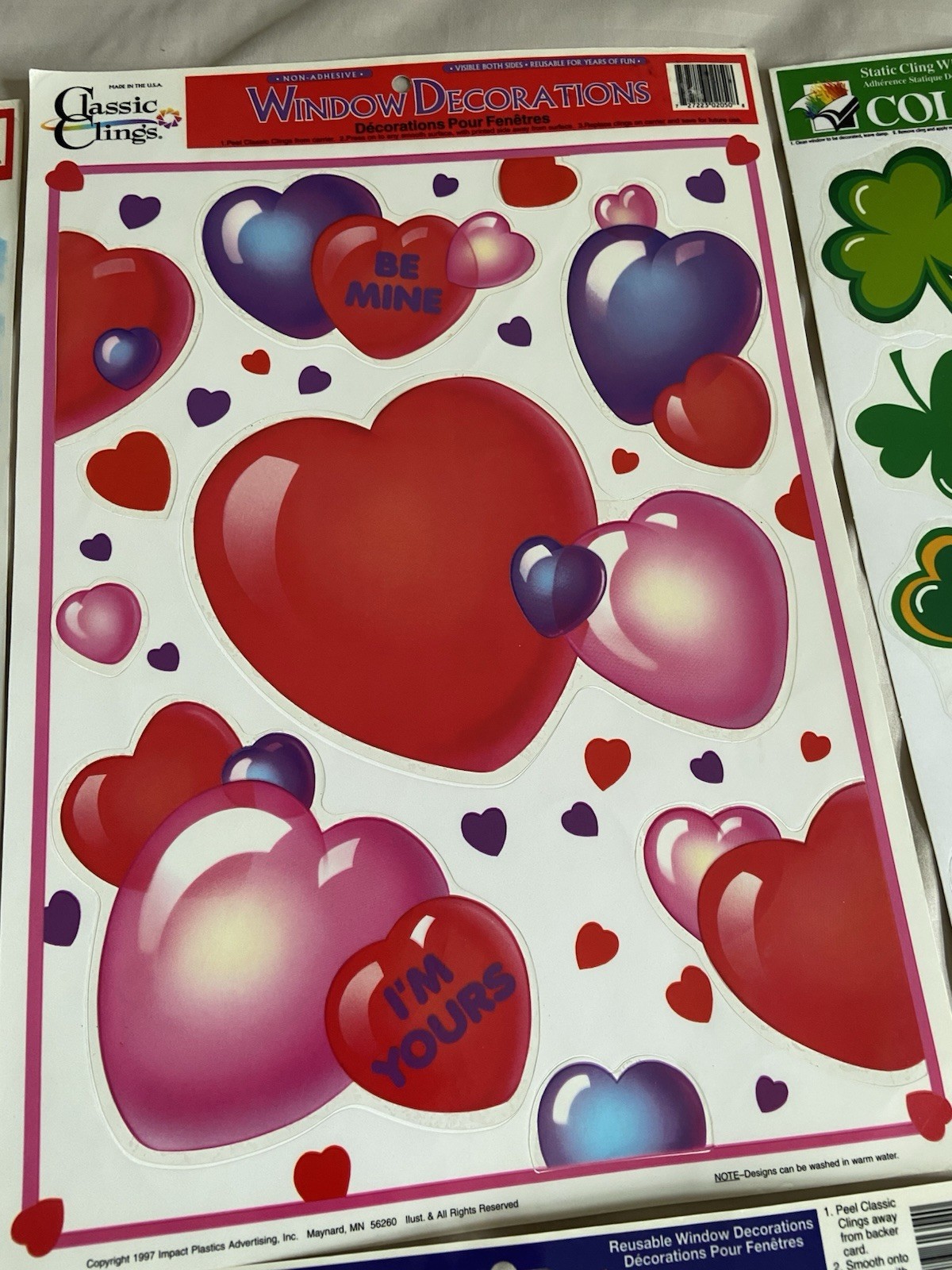 Vtg Lot of 9 Holiday Valentines/Halloween/Thanksgiving/Other Window Gel Clings