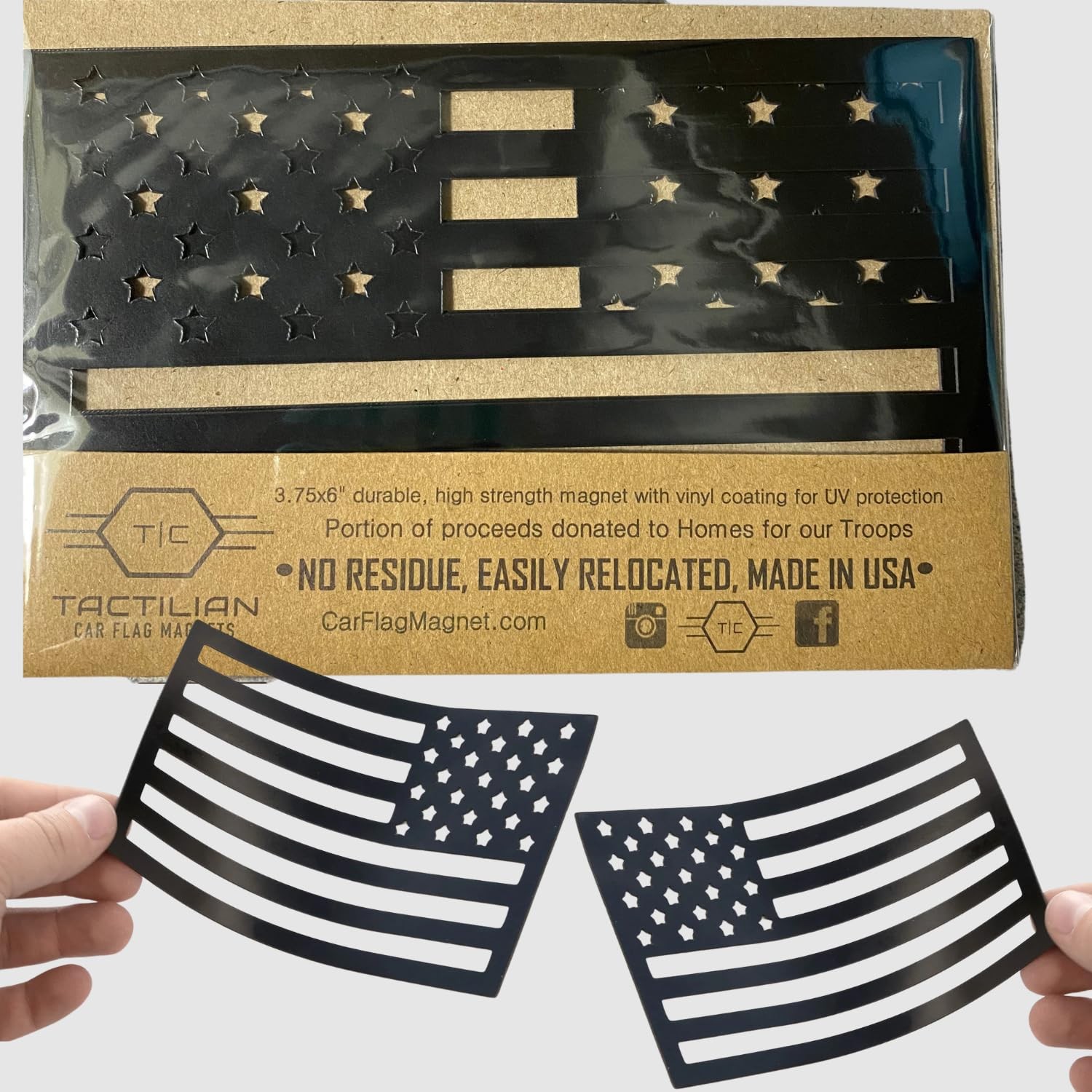 Set of 2 Black USA Flag Sticker Magnets for Cars Vans Trucks Pack of 2 Decals