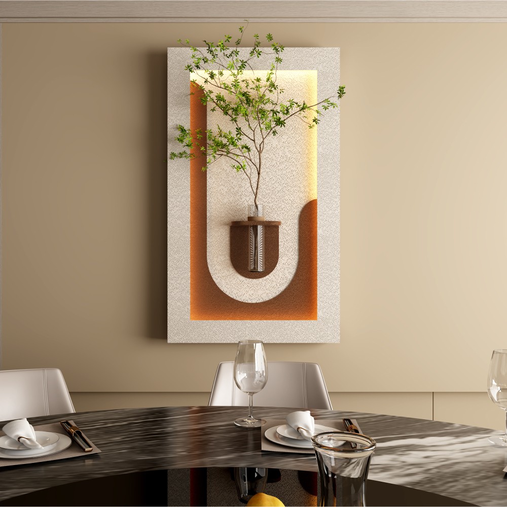 Adjustable 3-Color LED Sandstone Wall Decor with Simulated Green Plants