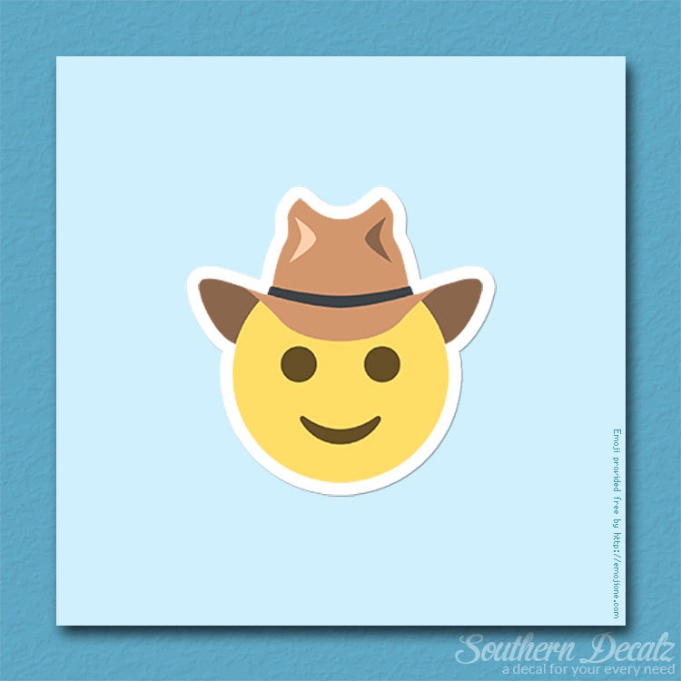 Cowboy Hat Smiley Emoji – Vinyl Decal Sticker – c174 – 3.75" x 3.75"