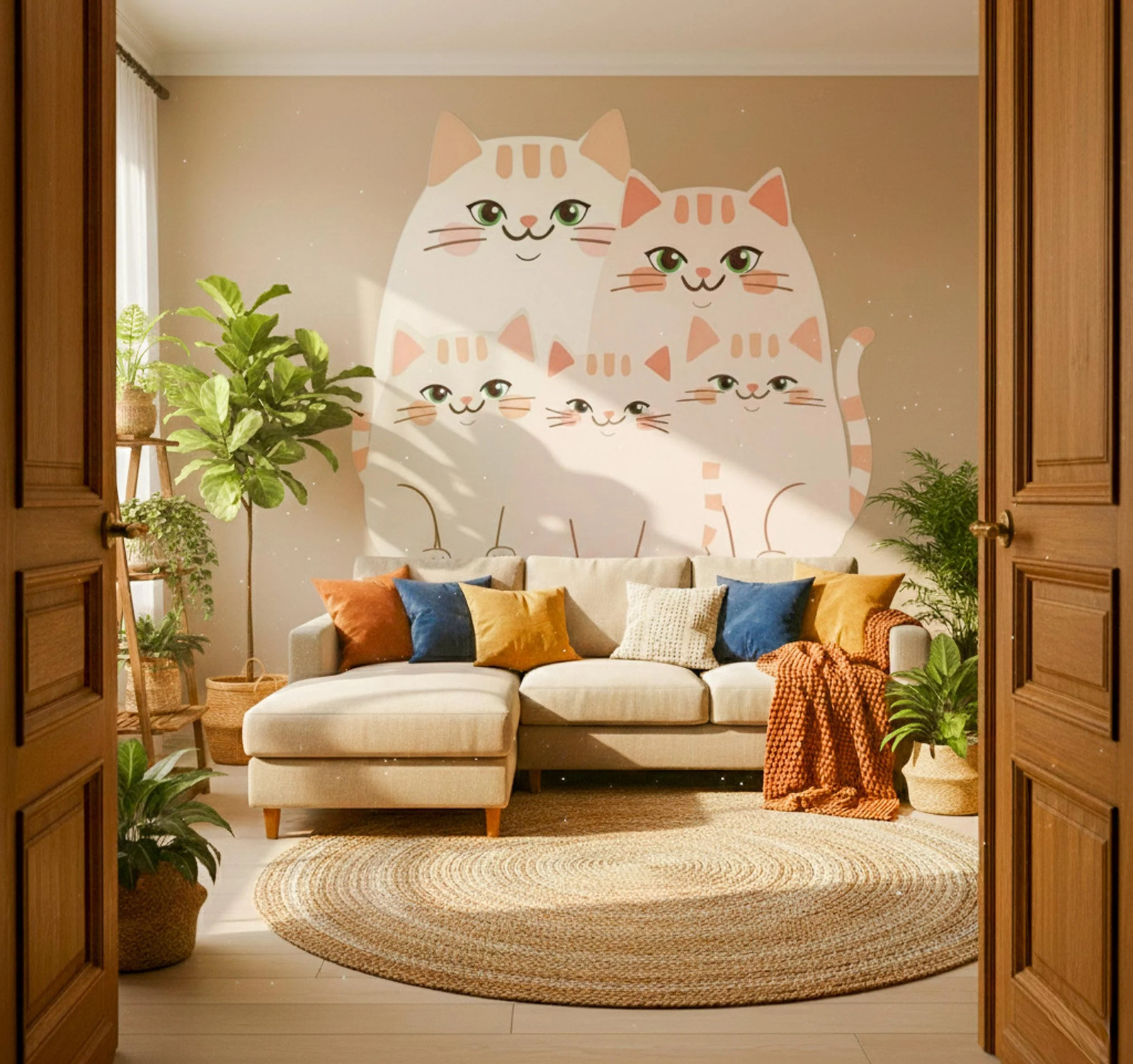 Cute Cat Family Wall Decal | Nursery Cat Stickers