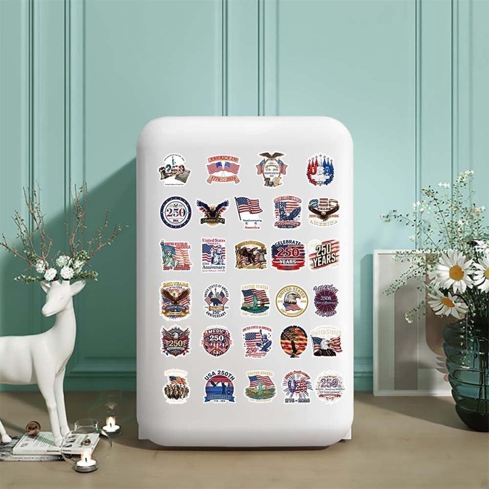 50PCS USA 250th Anniversary Stickers Patriotic Waterproof Vinyl Decals