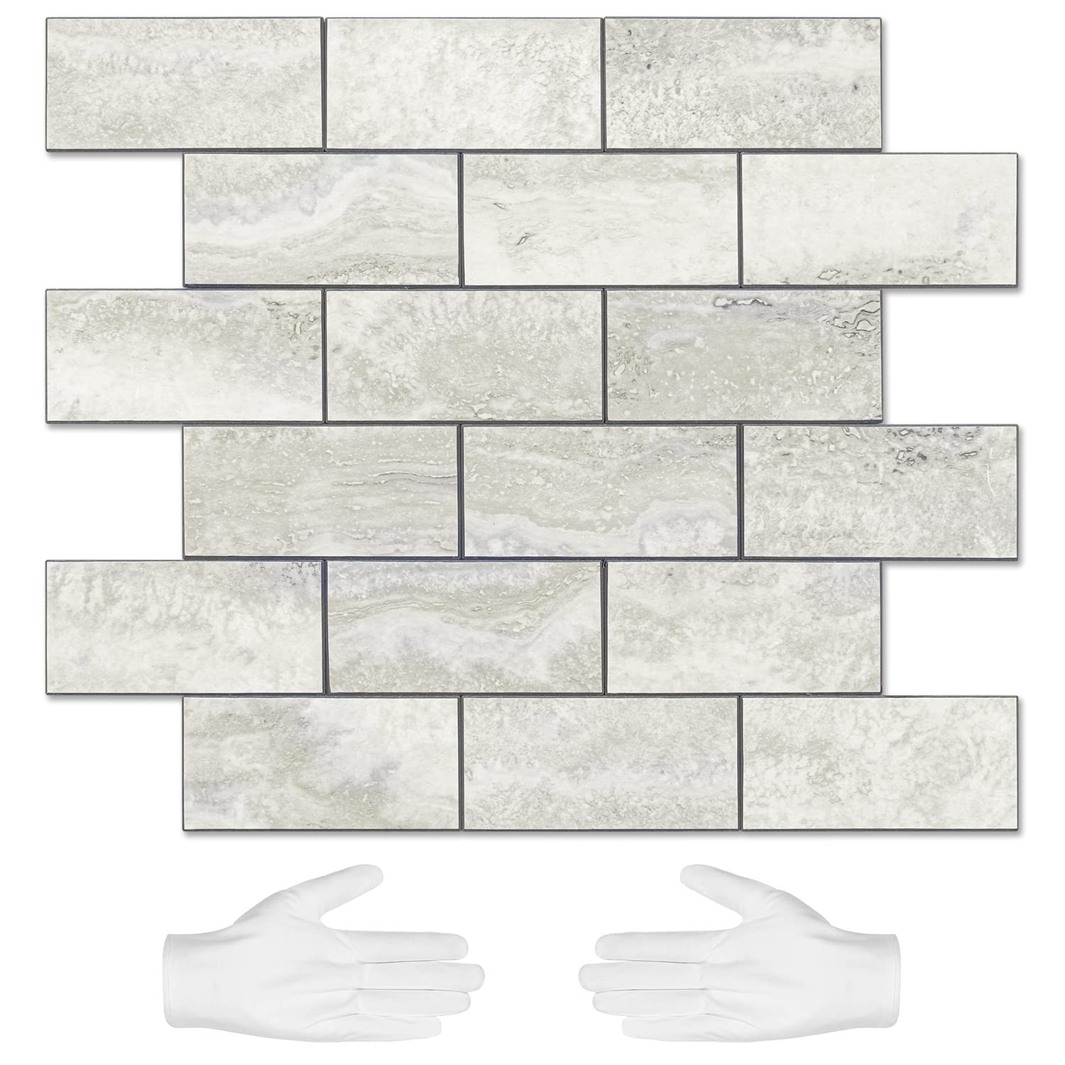 10-Sheet Subway Tile Cream Peel and Stick Backsplash, Beige Stone Texture wit…