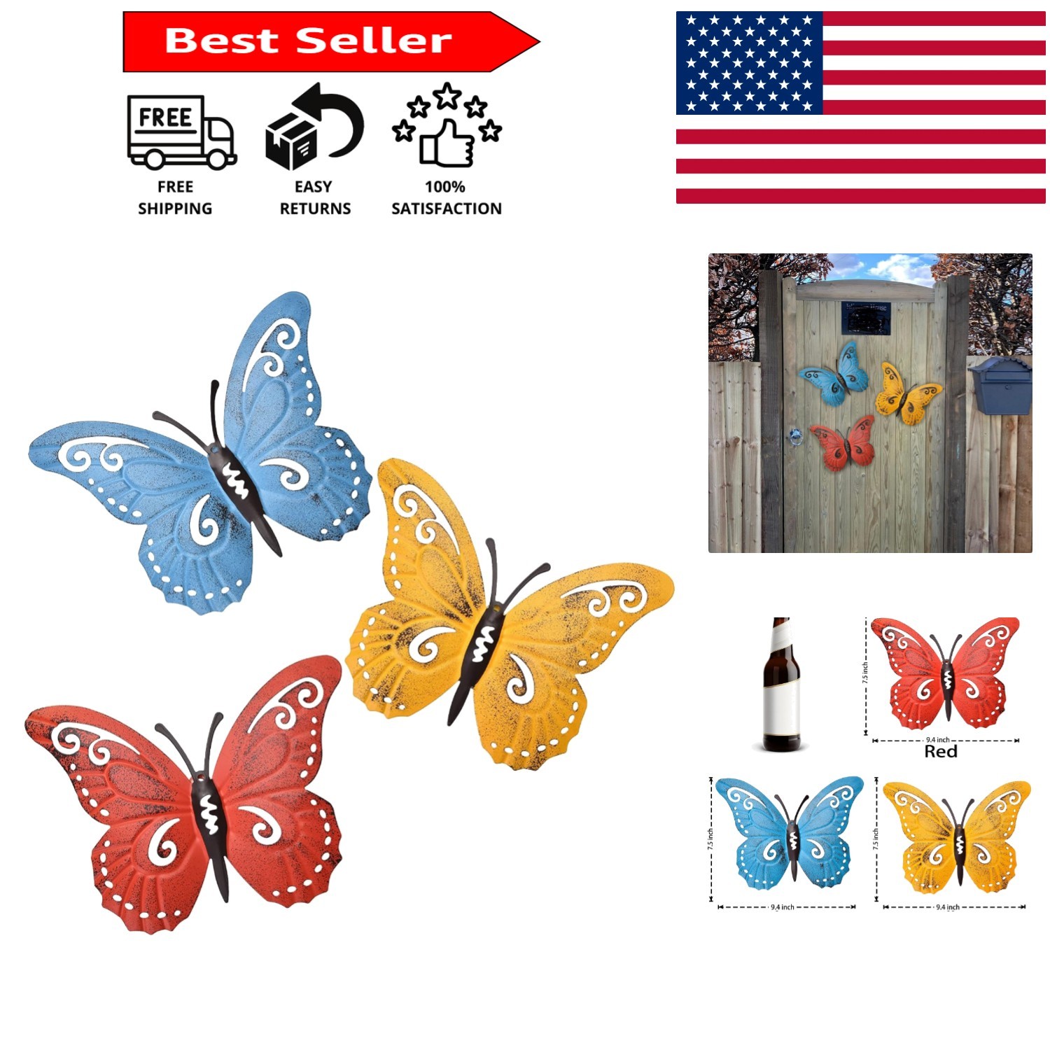 Lifelike Metal Butterfly Wall Sculptures – 3-Pack for Indoor & Outdoor Charm