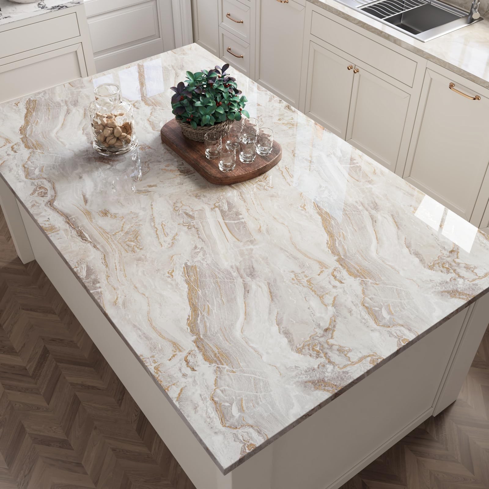 CRE8TIVE 24"x118" Beige Gold Marble Contact Paper for Countertops Waterproof …