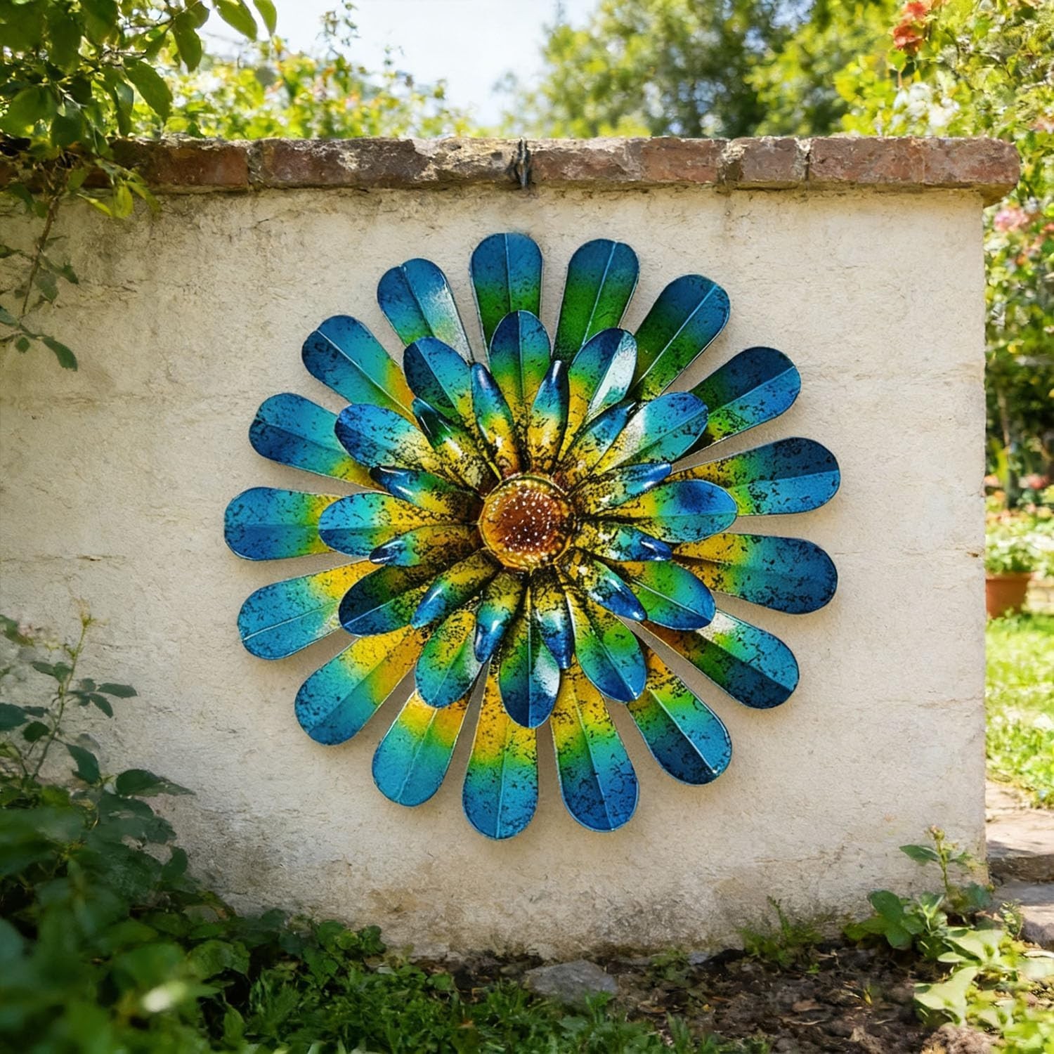 Elegant 2 Pack 12-Inch Hand-Painted Metal Flower Wall Art – Indoor & Outdoor