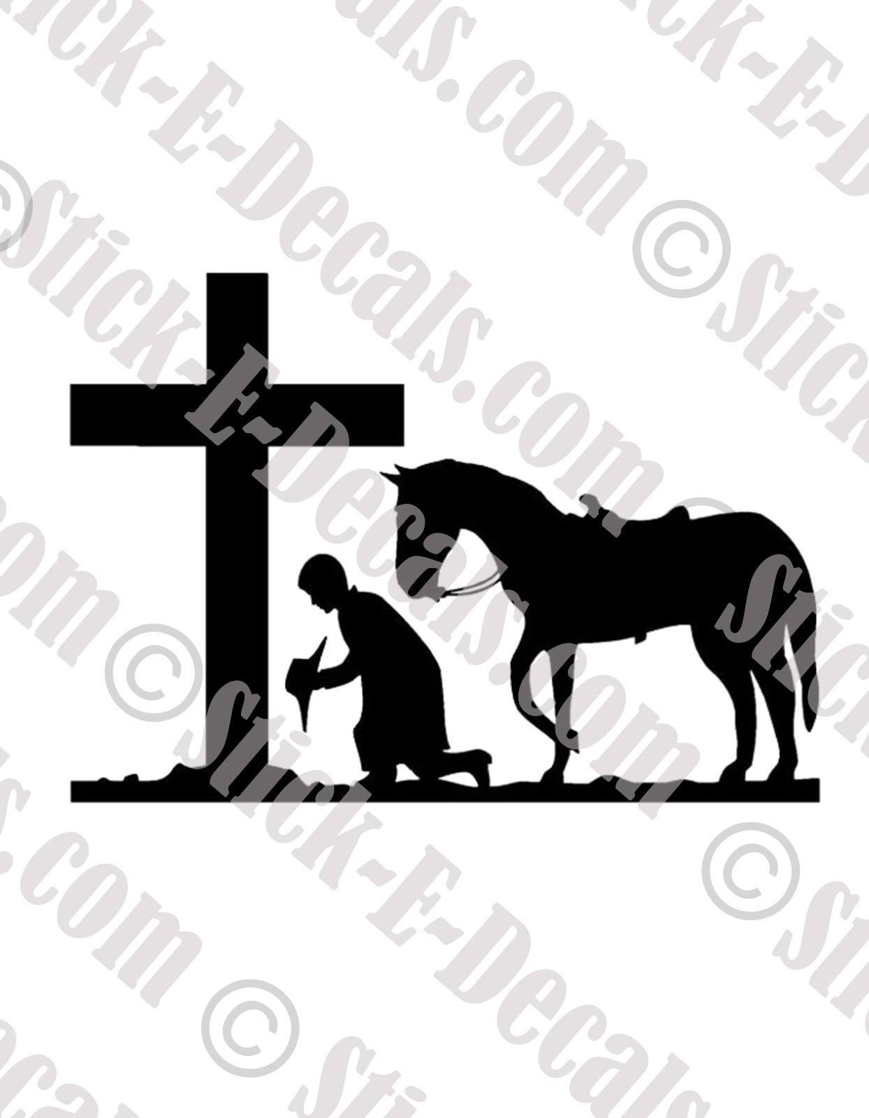 Cowboy Kneeling at Cross with Horse Vinyl Decal Sticker – FREE USA SHIPPING