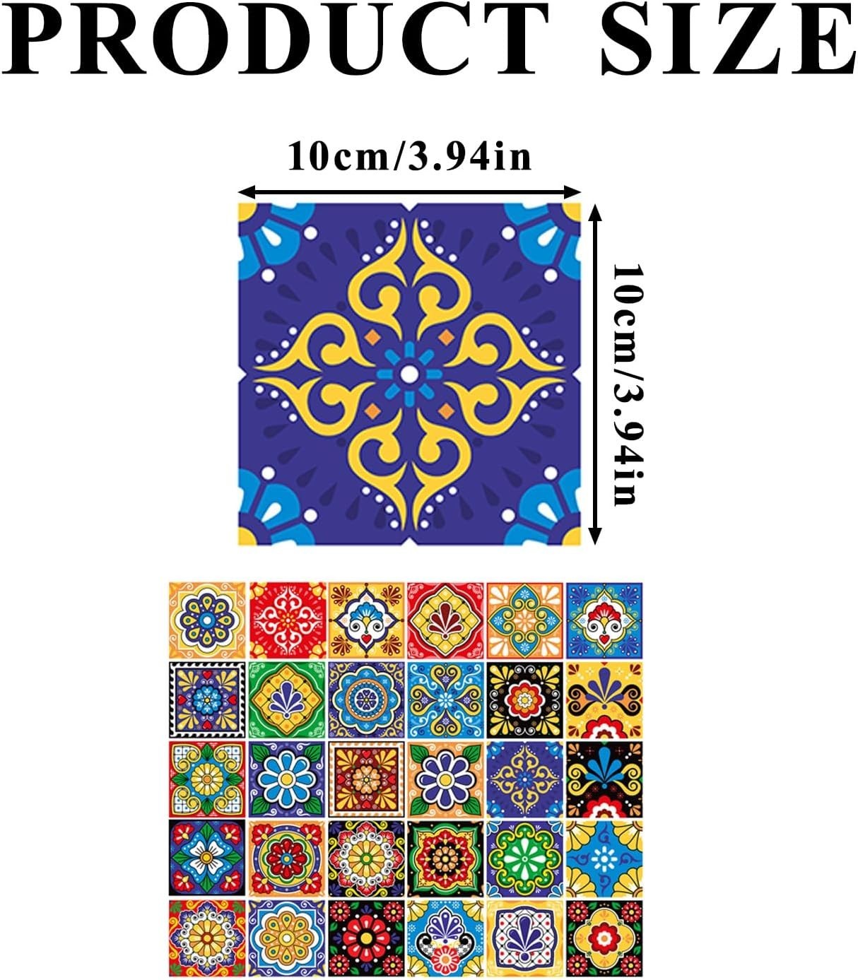 30 Pcs Mexican Talavera Tile Sticker Peel and Stick,4X4 Inch Waterproof Tile Sti