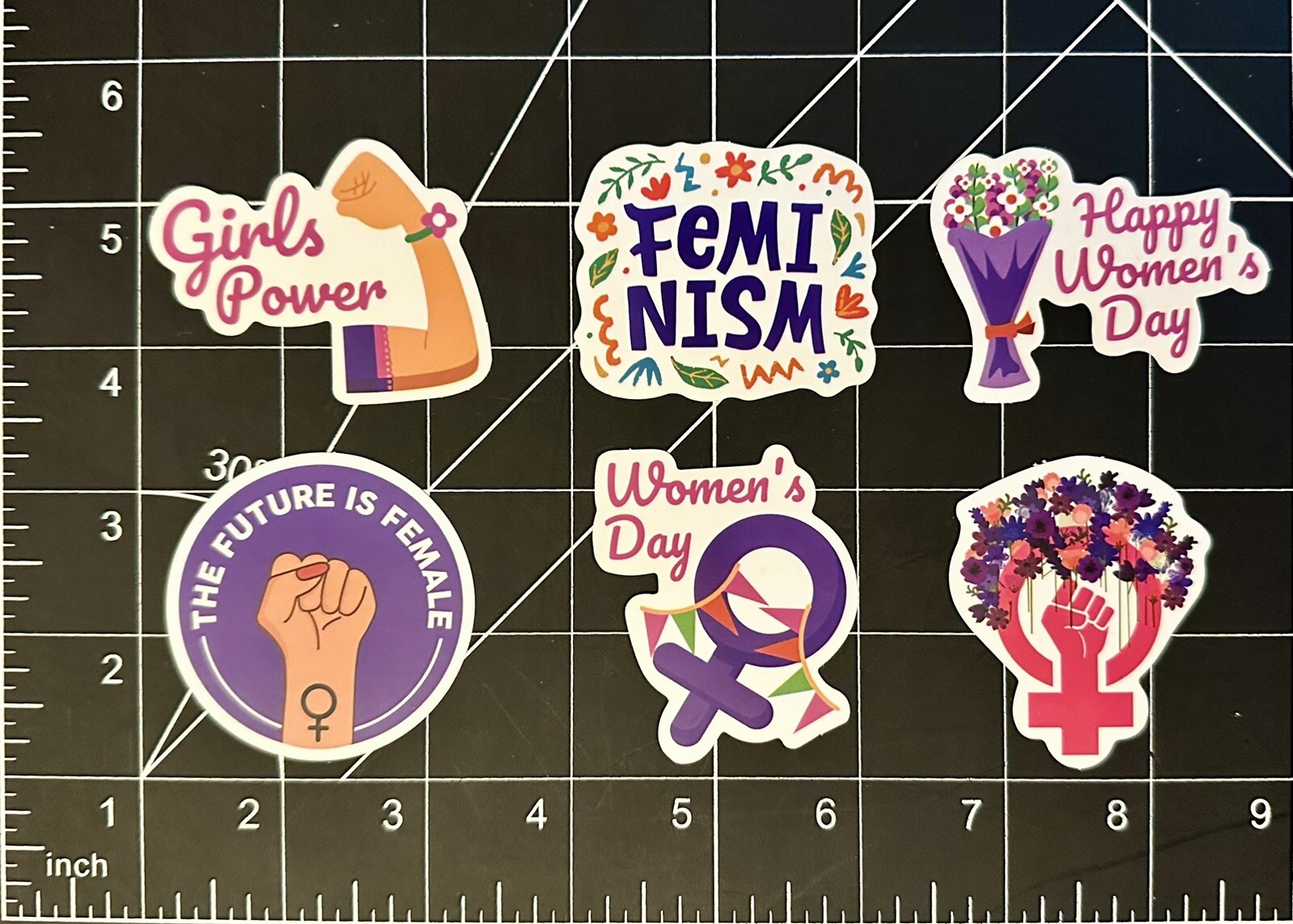 “Women’s Day Celebration” 6 Decal Stickers (Girl Power, Feminism, Flowers)
