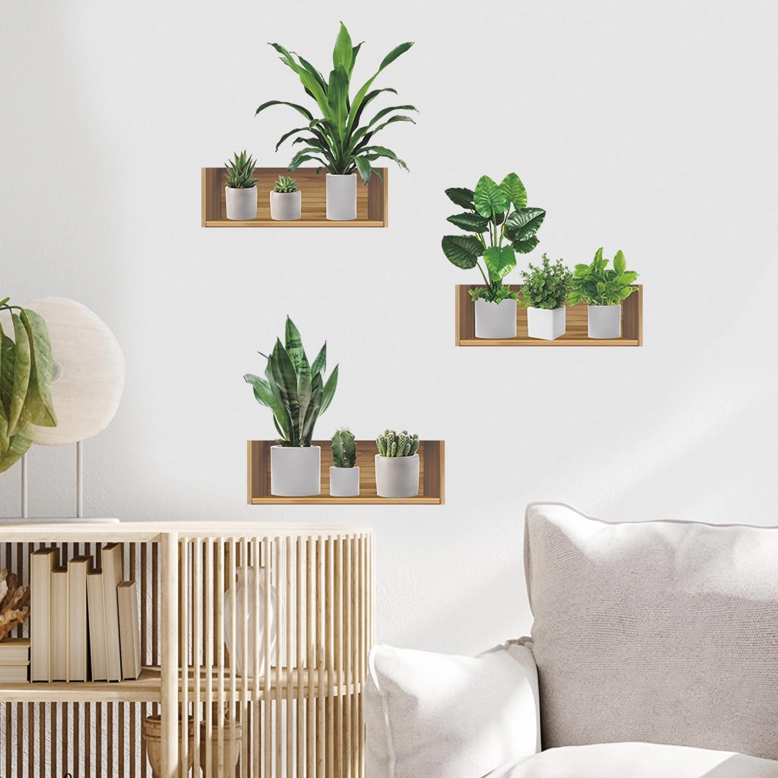 Green Plants Potted Wall Stickers, Green Leaves Cactus Succulent DIY Wall Dec…